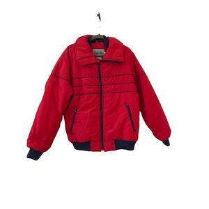 Vintage Trader Bay Puffer Jacket Full Zipper Ribbed Trimmings Red Navy Men's Siz